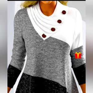 Casual Midi Long Color Block Top (Gray,Black,White) Noracora XL New